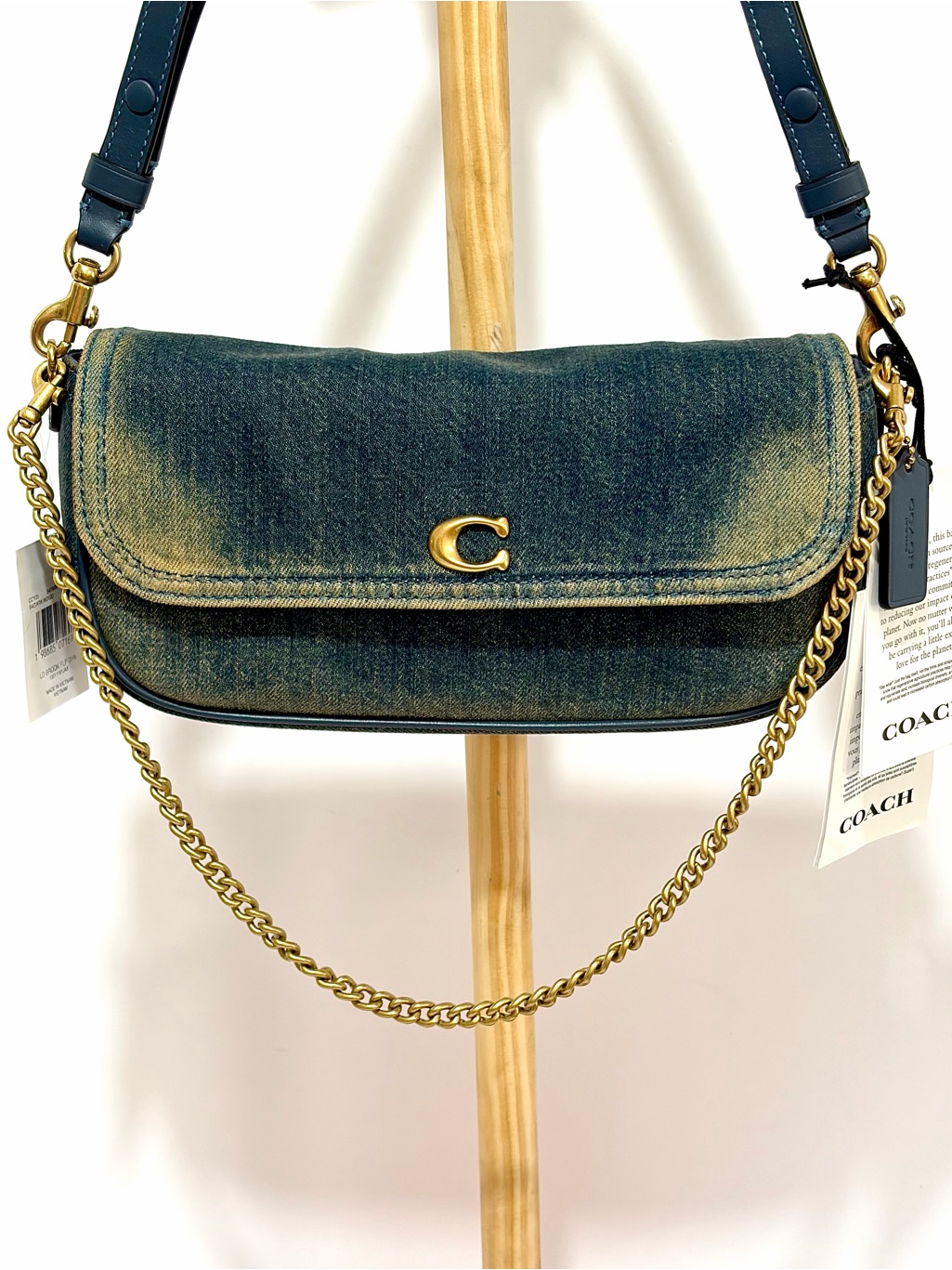 Coach Brook Flap Chain Bag In Loved Denim Nwt!!!!!!